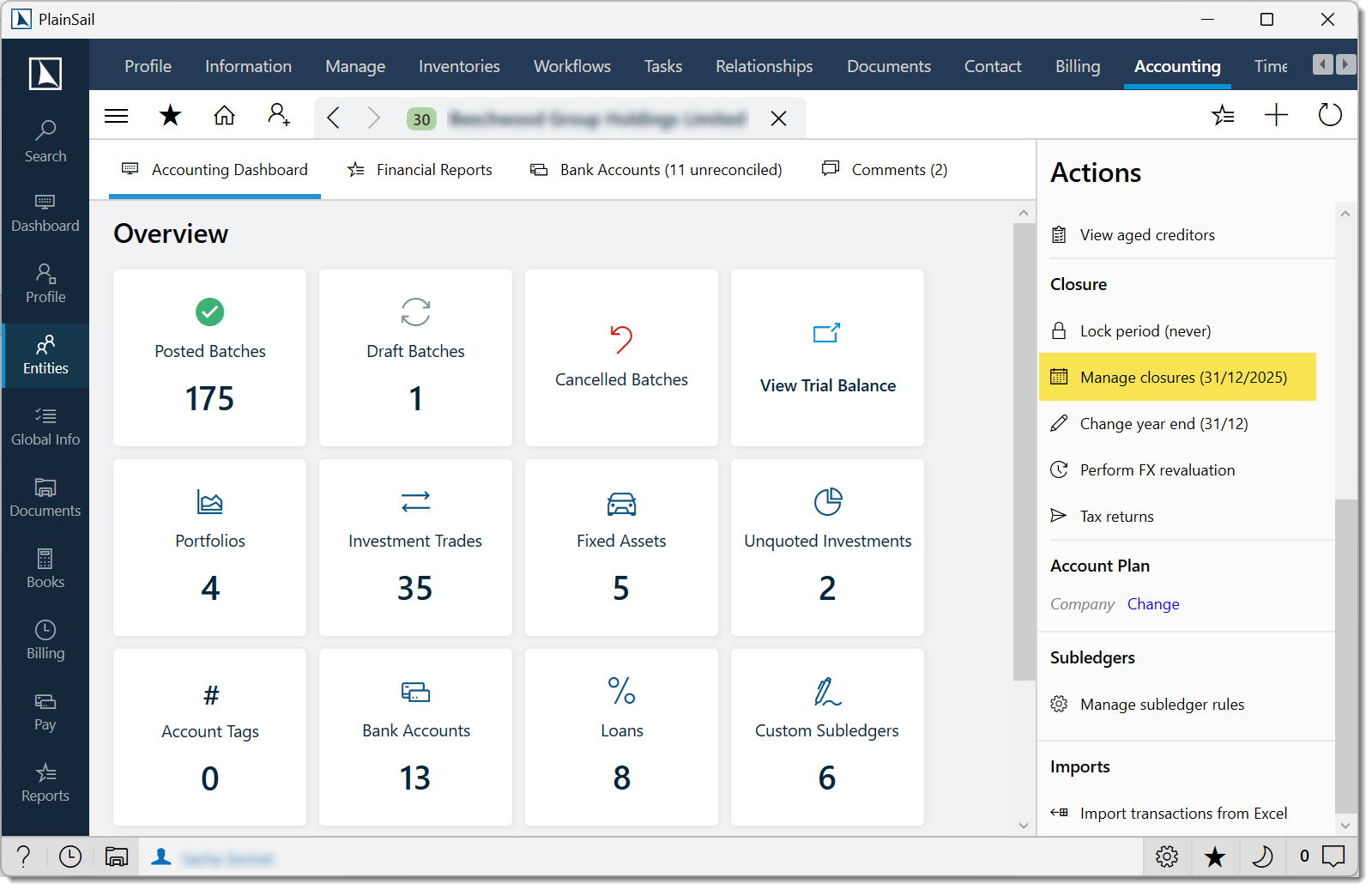 Year-end closure wizard