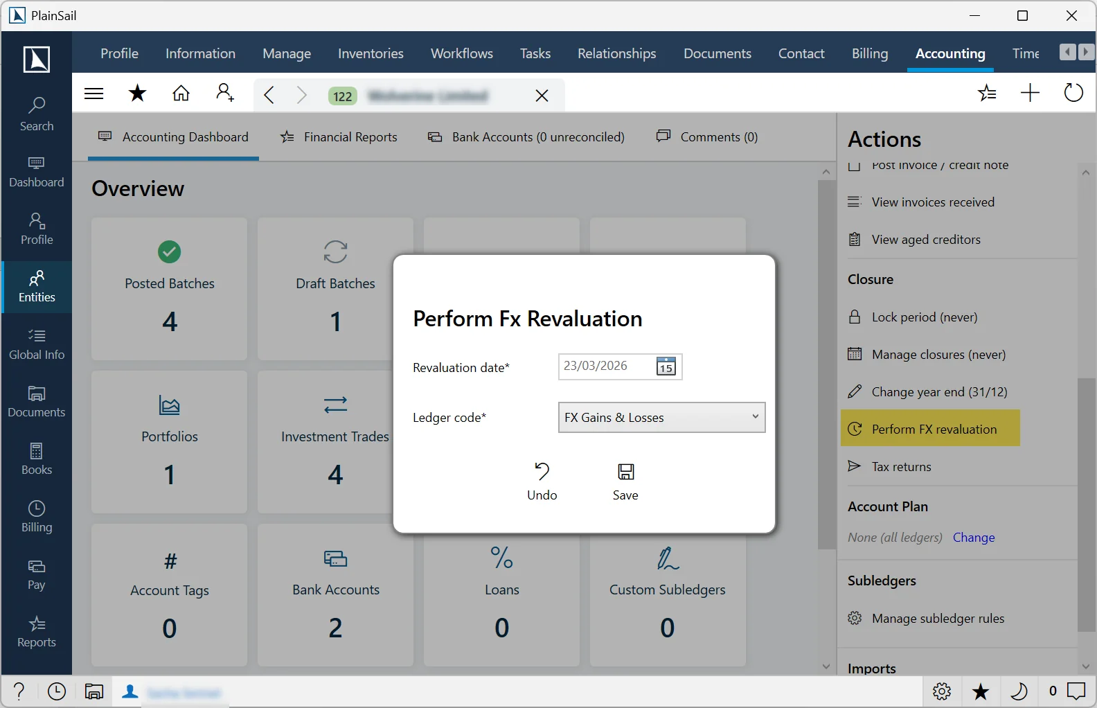 FX revaluation screen
