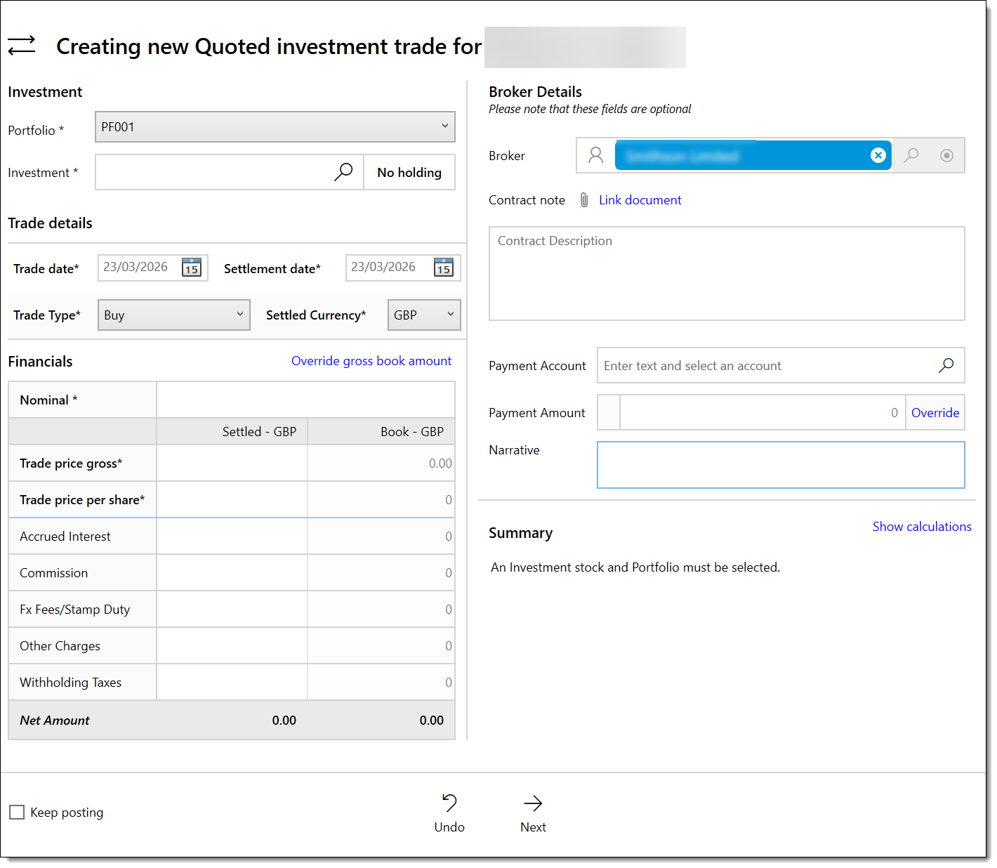 Investment trades list