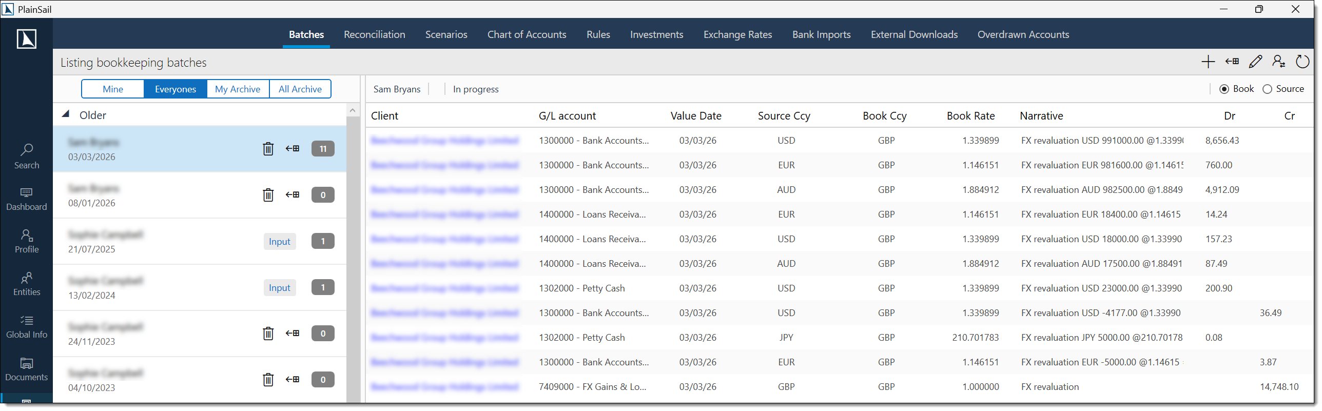 Transaction batches list