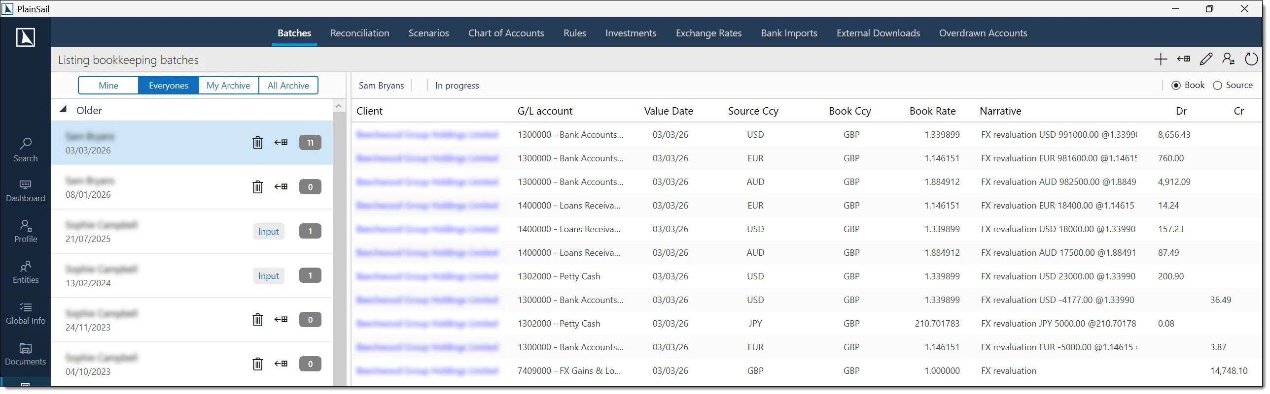 Transaction batches list