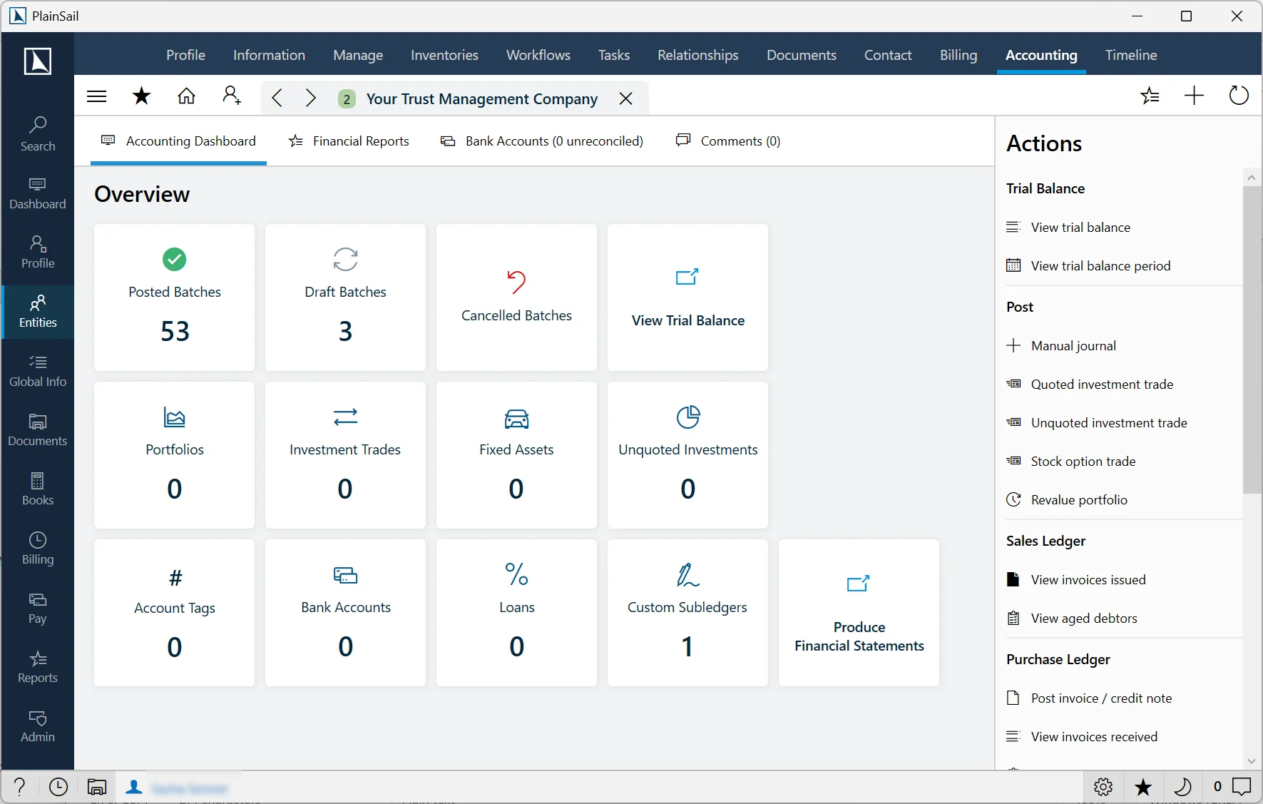 Entity accounting dashboard