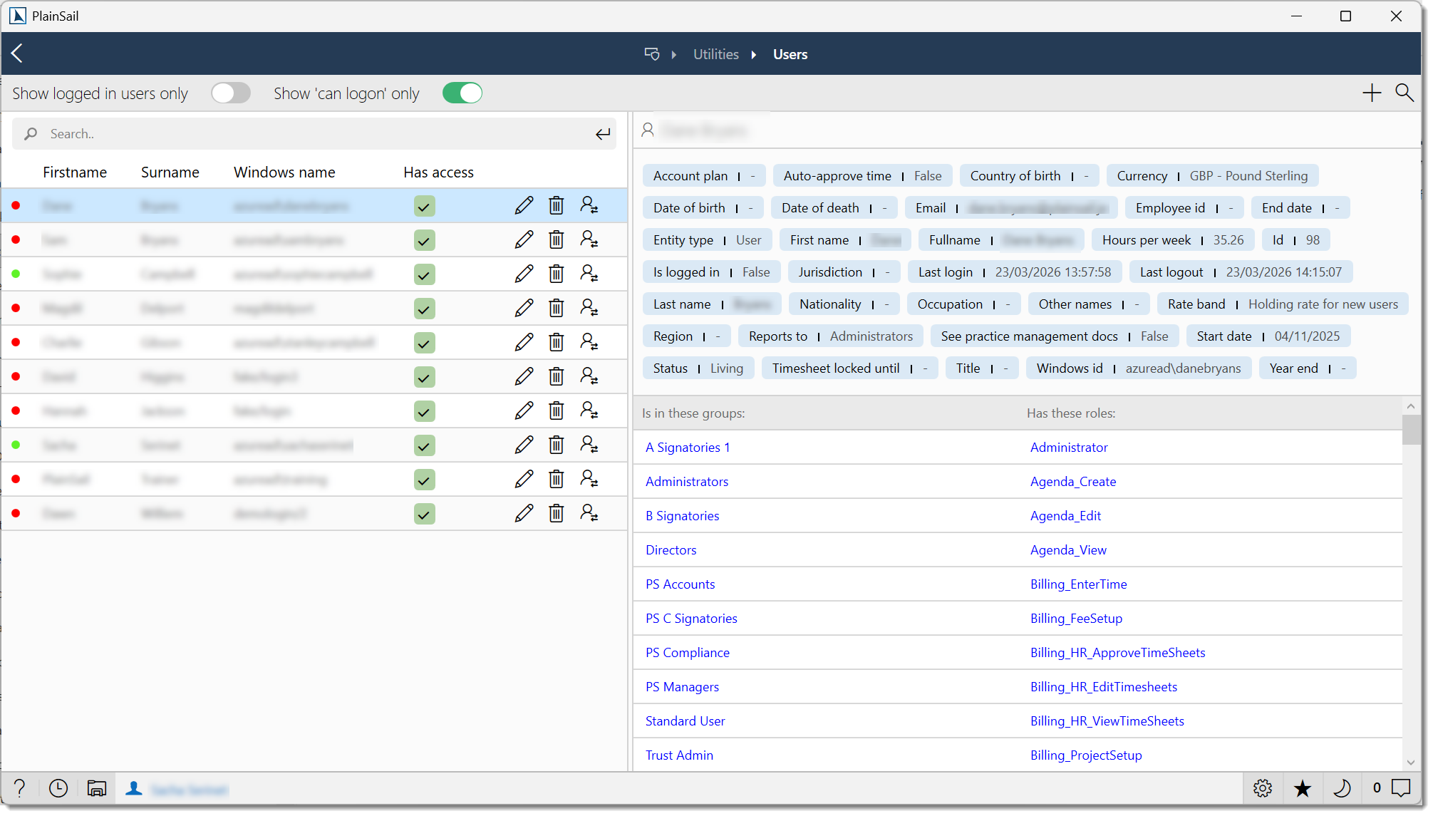 User permissions users list