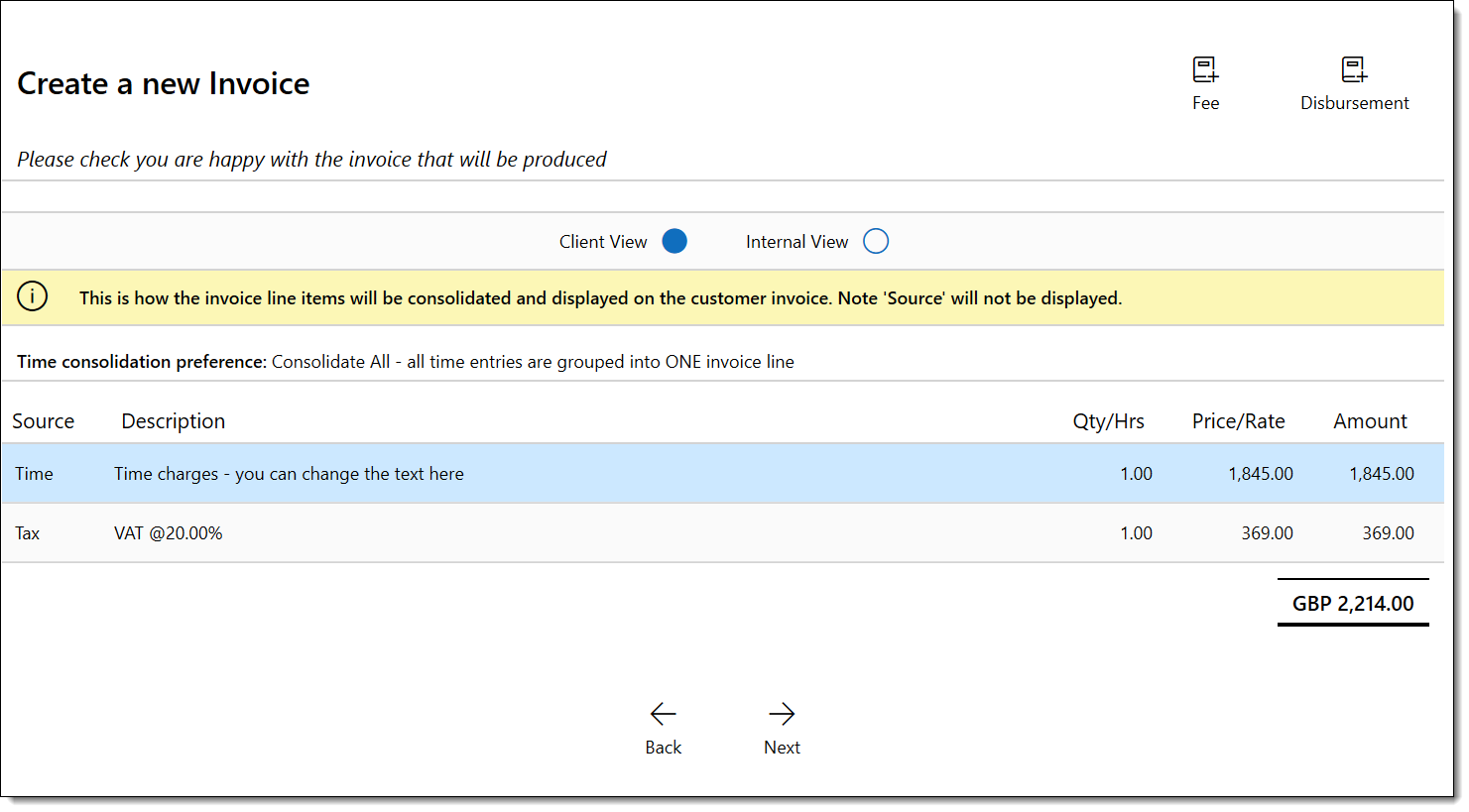 Invoice generation steps 2 and 3