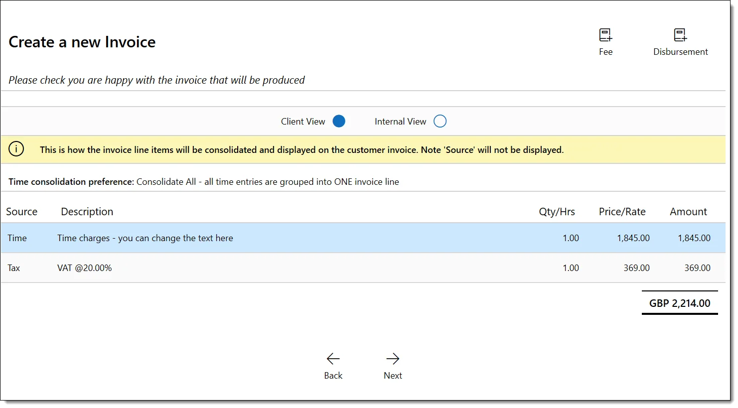 Invoice generation steps 2 and 3