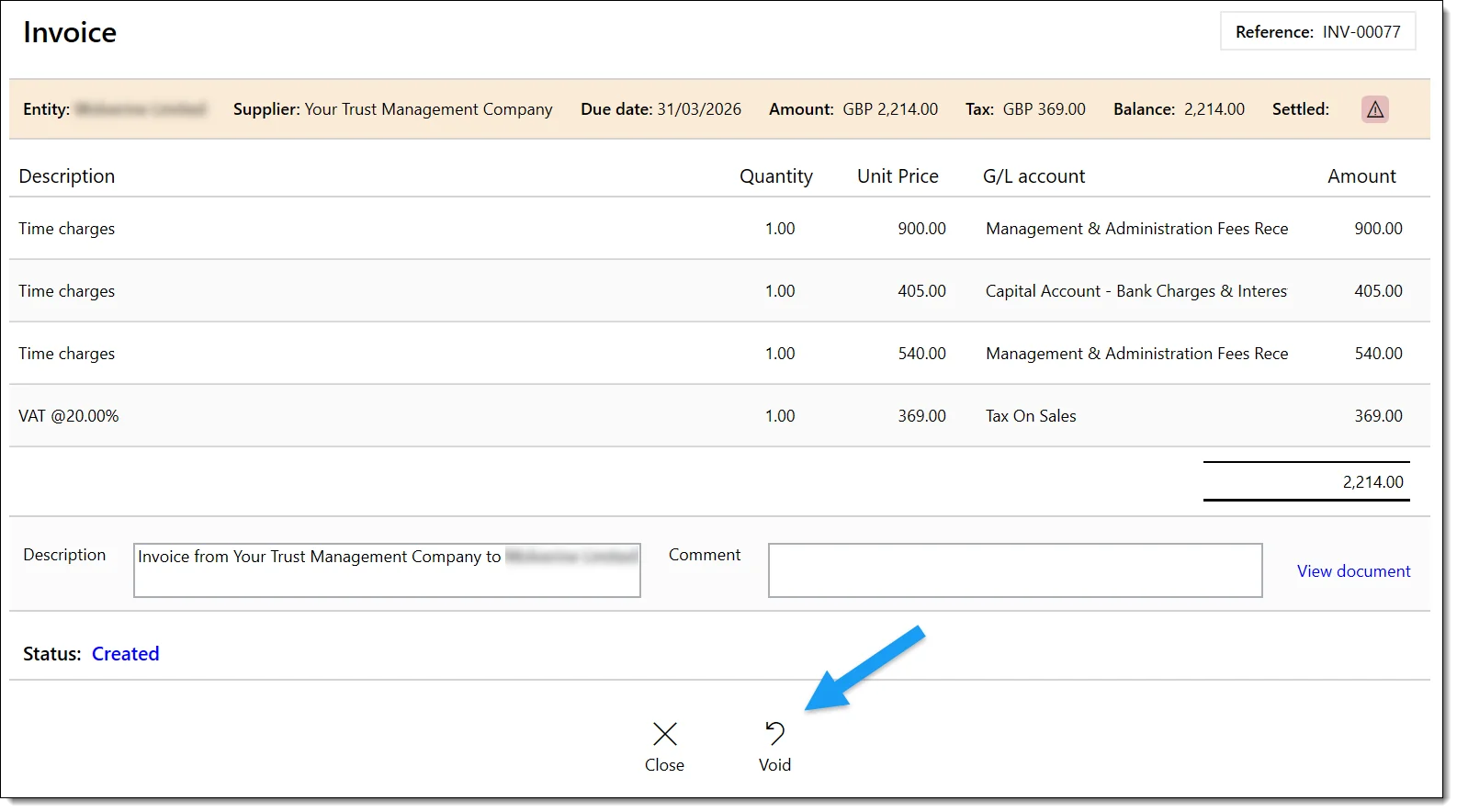 Voiding an invoice confirmation