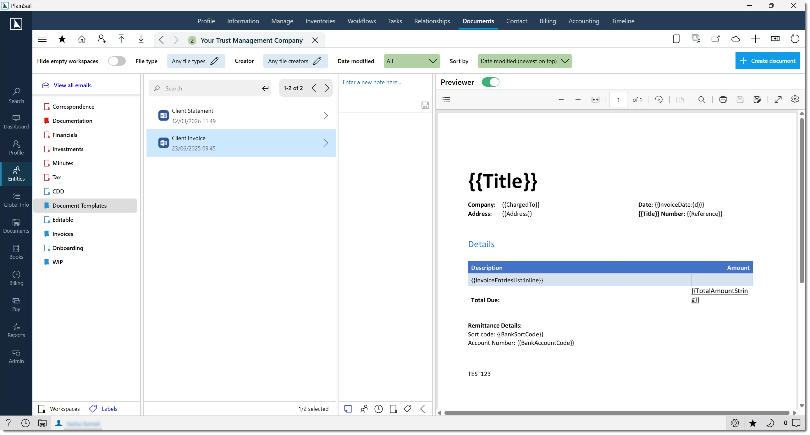 Invoice template editor