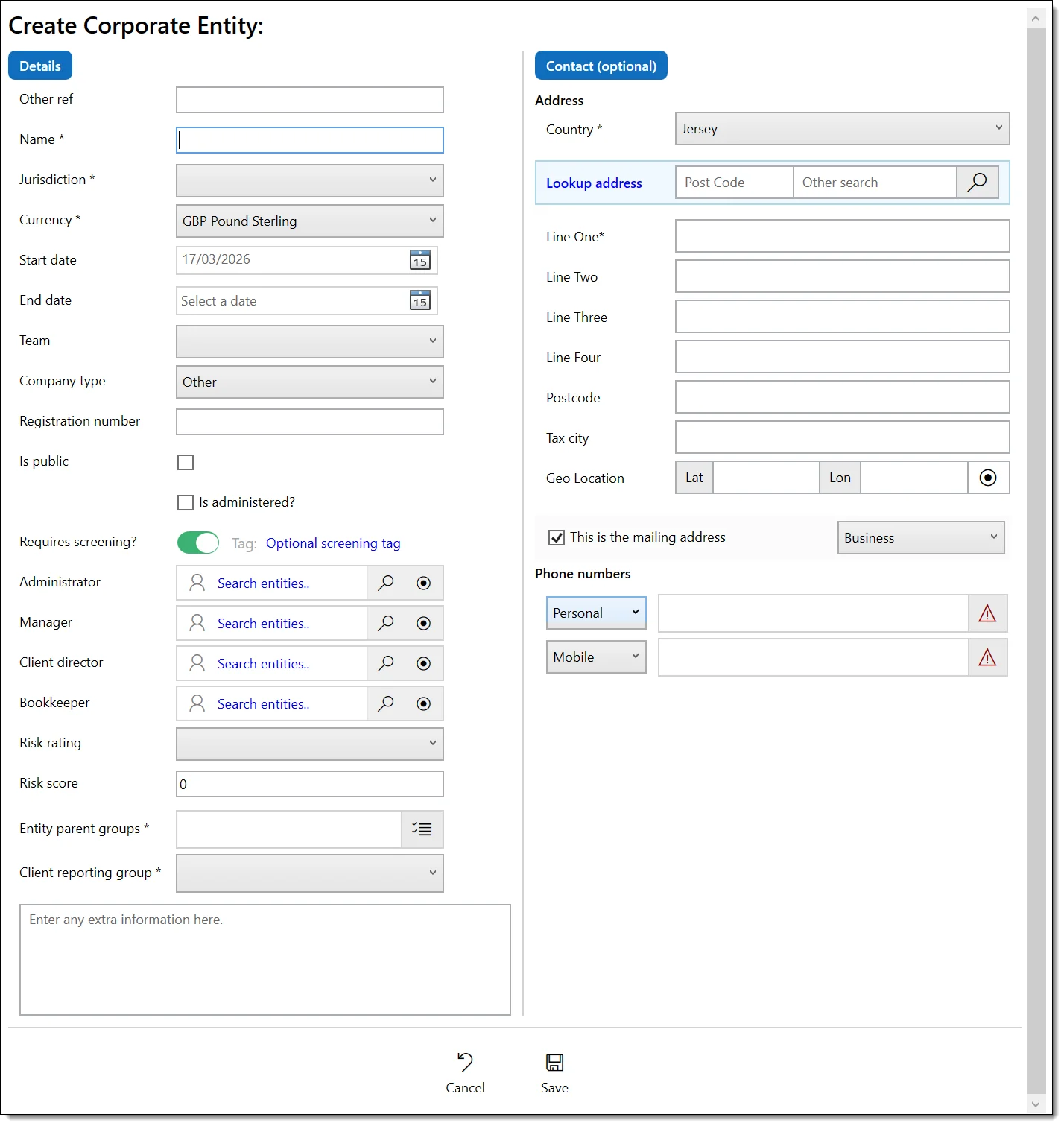Creating entities - additional fields