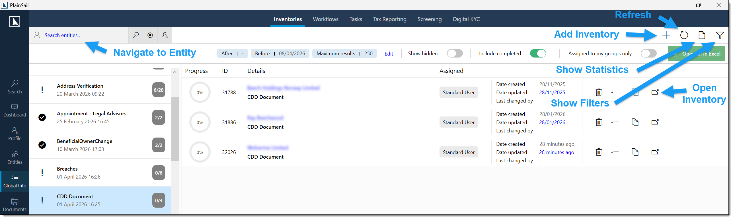CDD inventories list