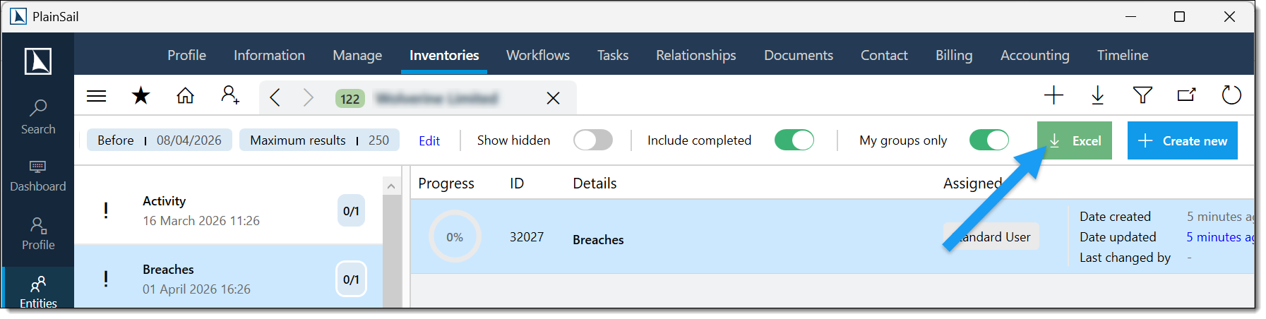 Exporting inventory data