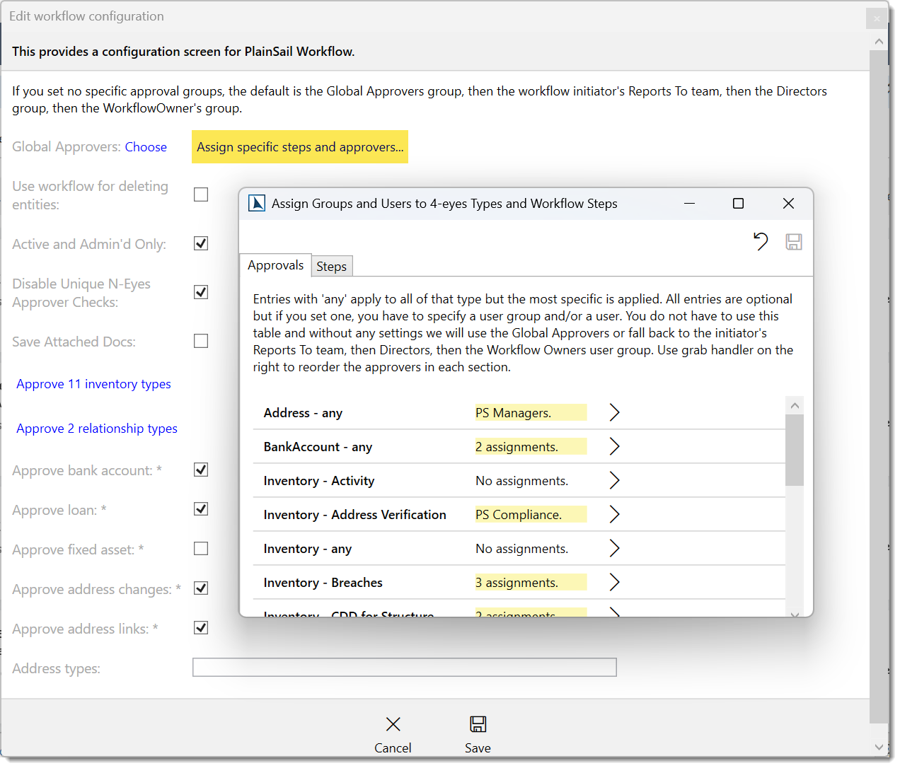 Setting specific approvers