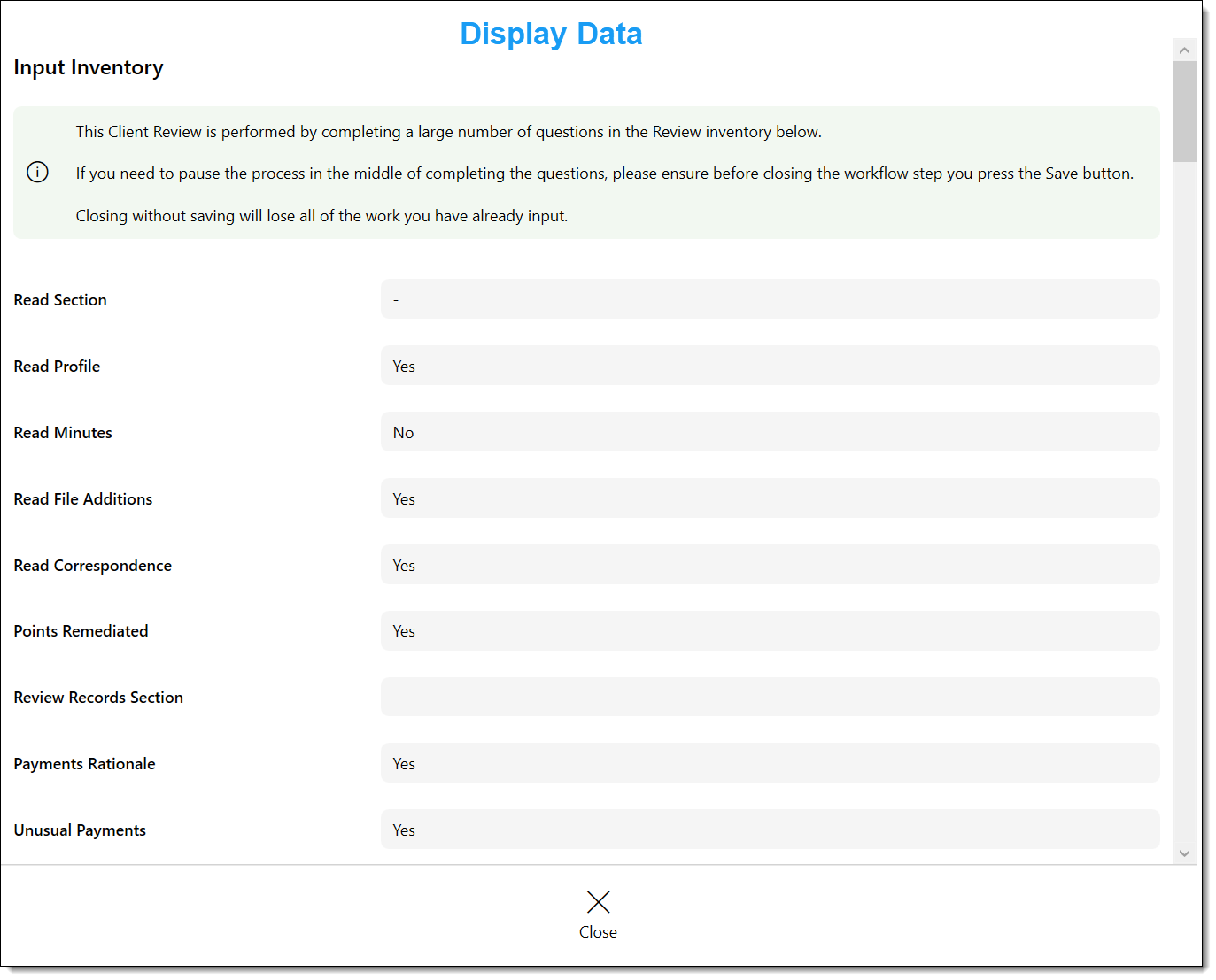 User step display data