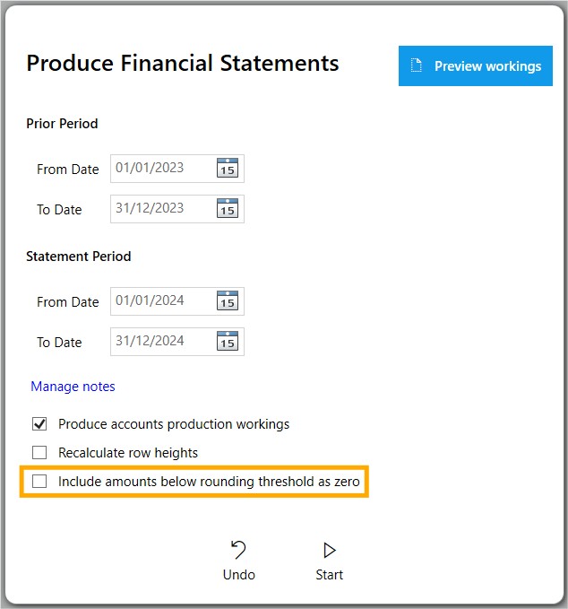Financial statements rounding threshold option