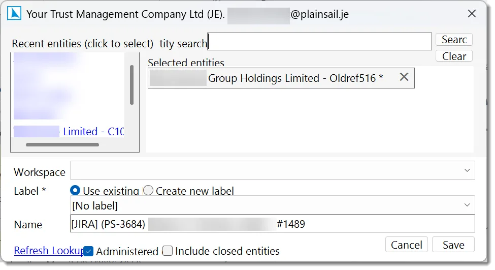 Select recent entities to file an email against