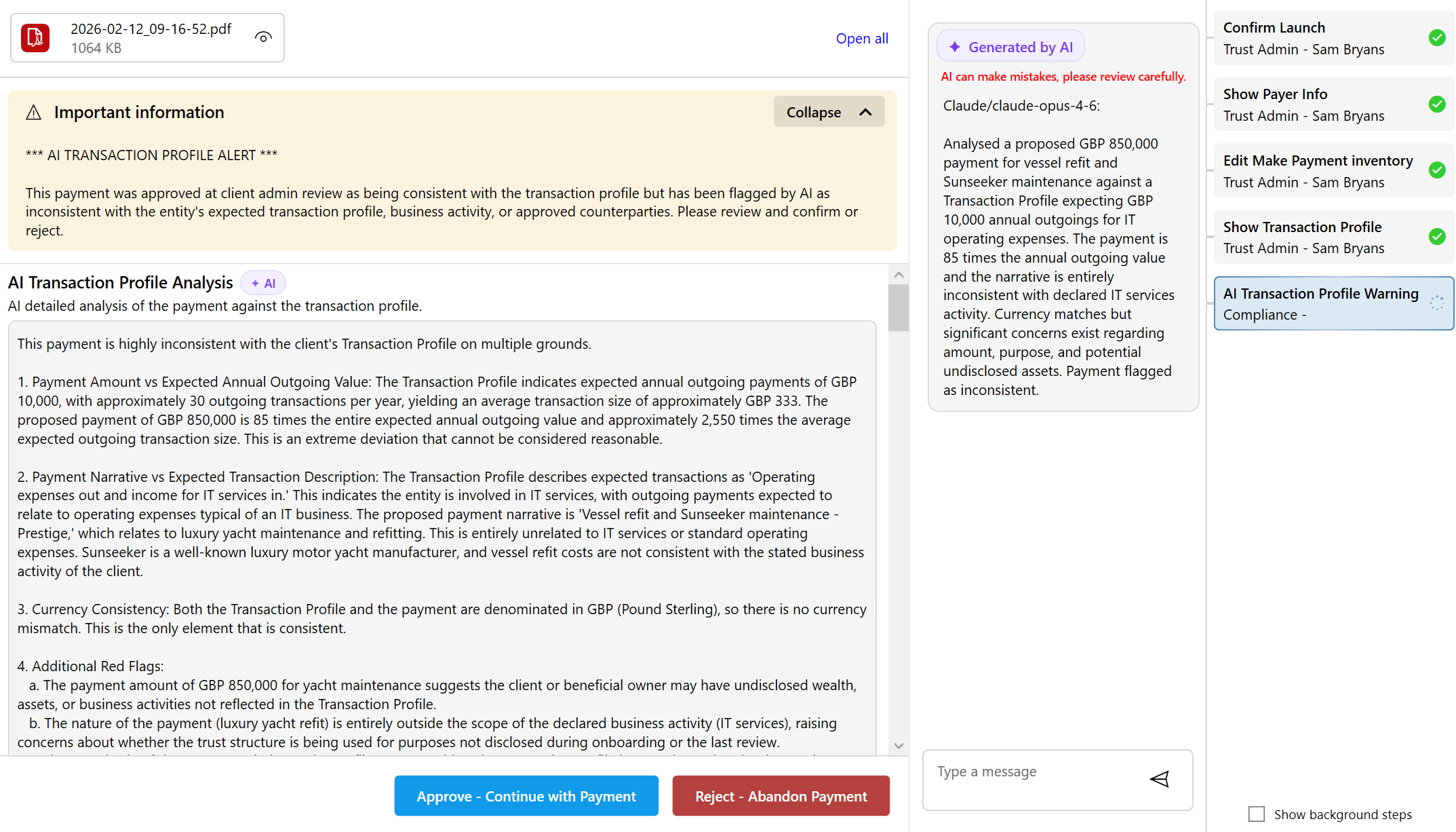 AI-assisted payment analysis