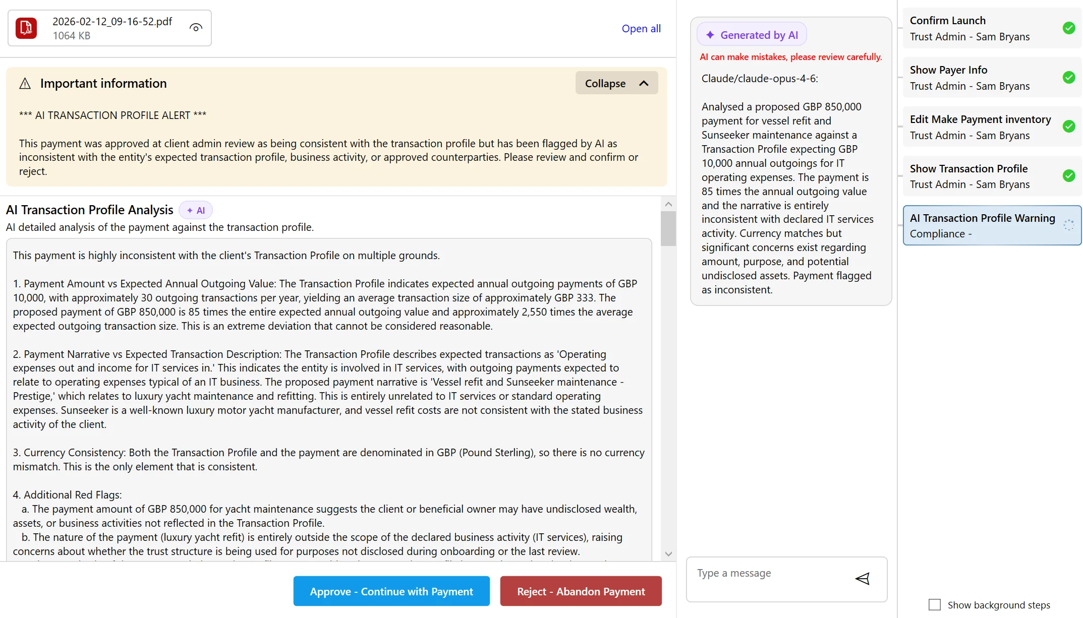 AI-assisted payment analysis