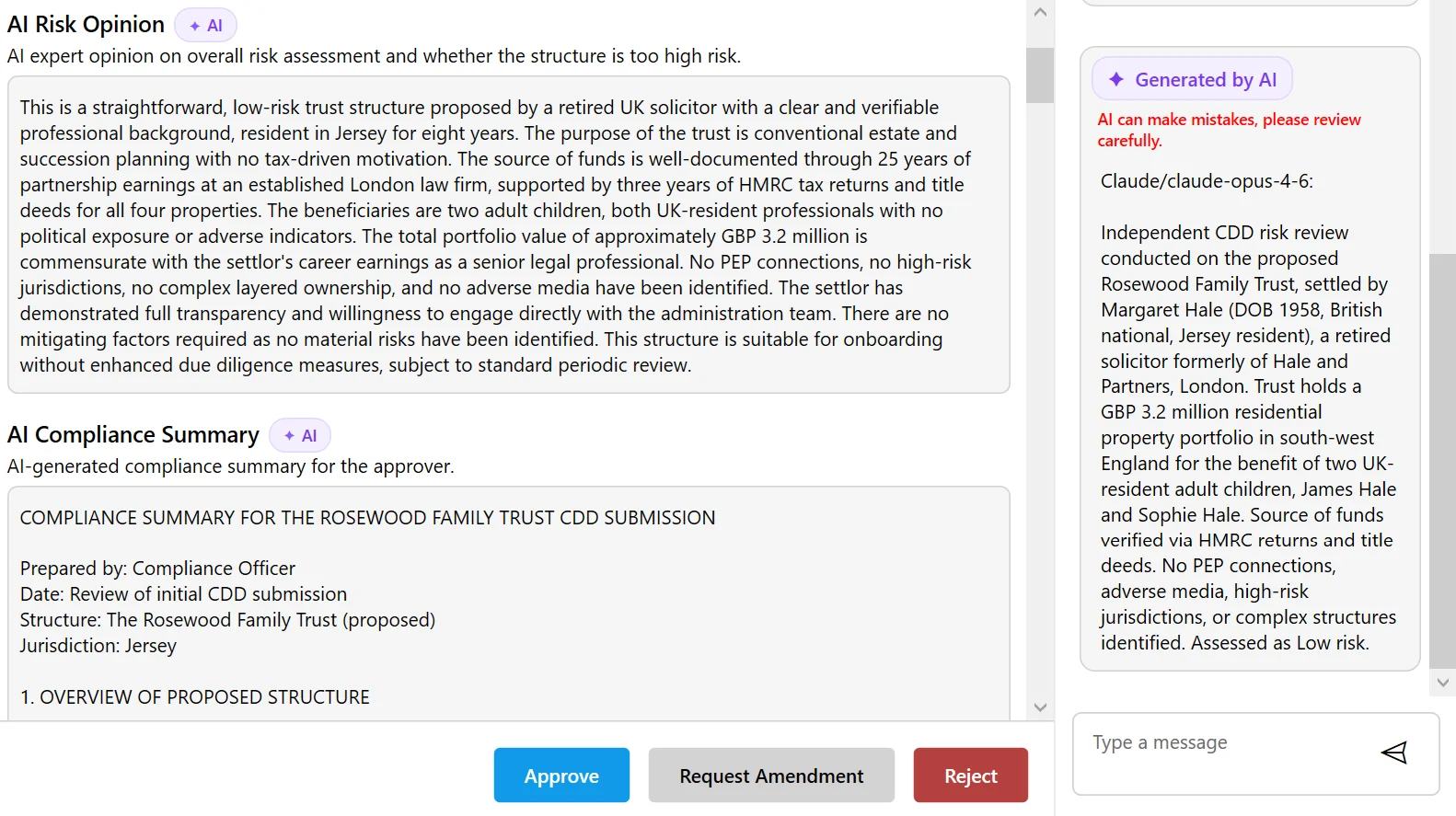 AI-generated risk opinion