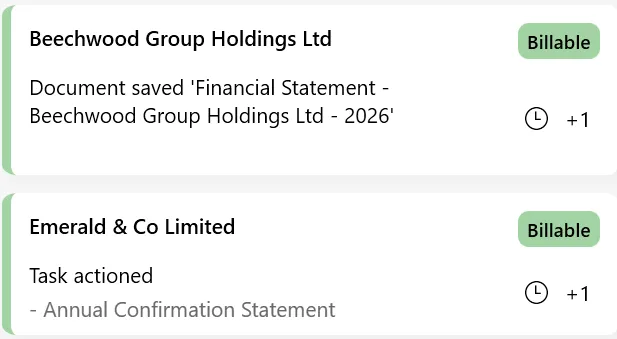 PlainSail proactive timesheet suggestions widget