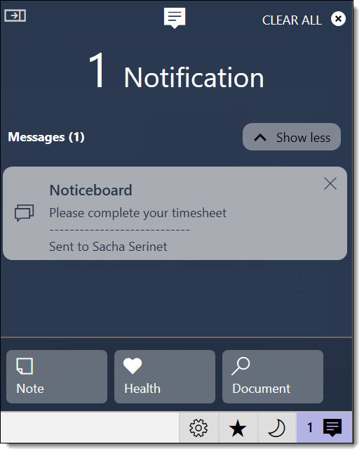 Notification Centre panel icons